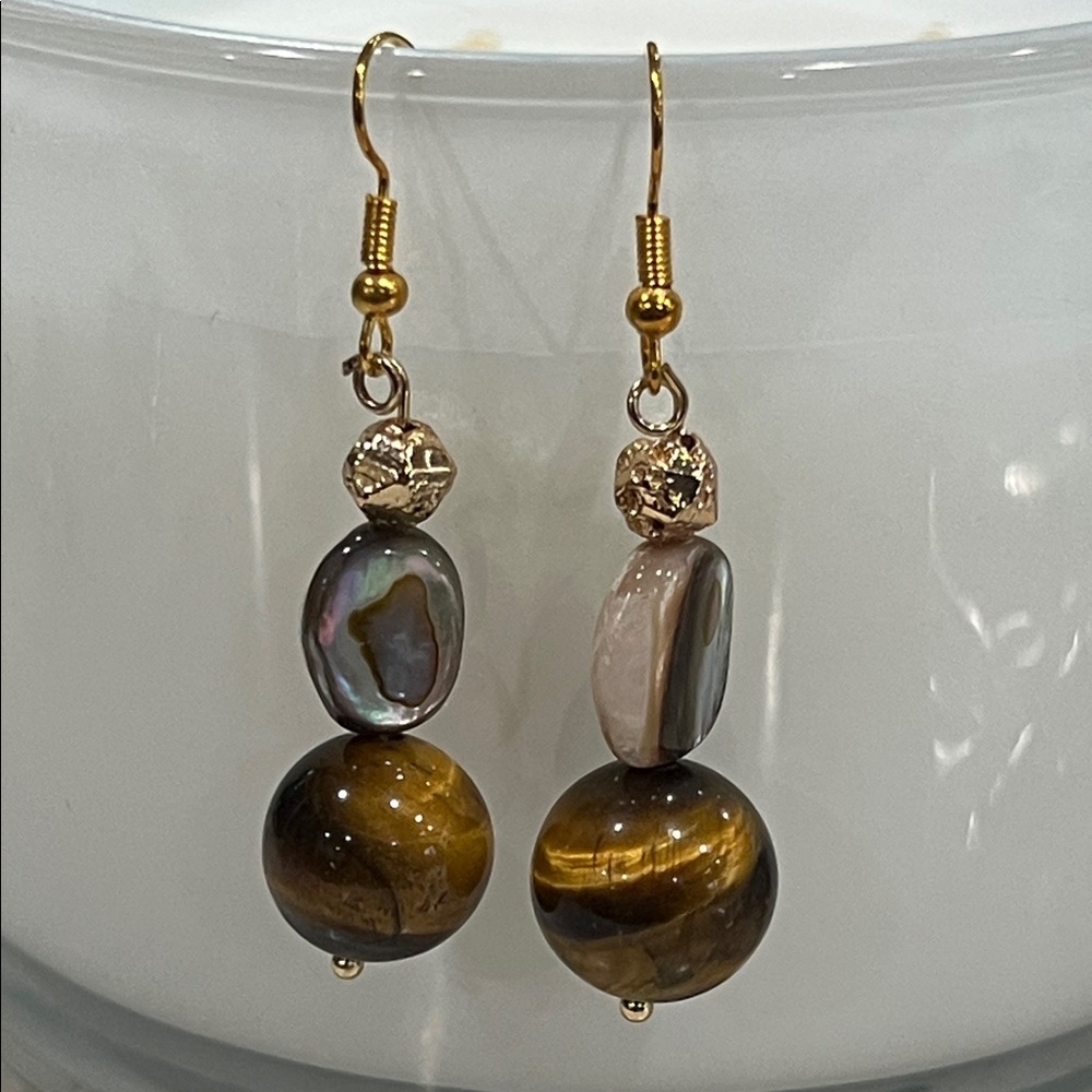Golden Tigers and Pearl Dangle Earrings
